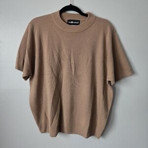 Sag Harbor Short Sleeve Knit Sweater Top Camel Tan Neutral Minimalist Size XL